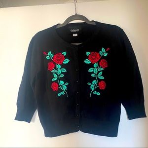 Collectif Lucy Dark Rose Cropped Cardigan